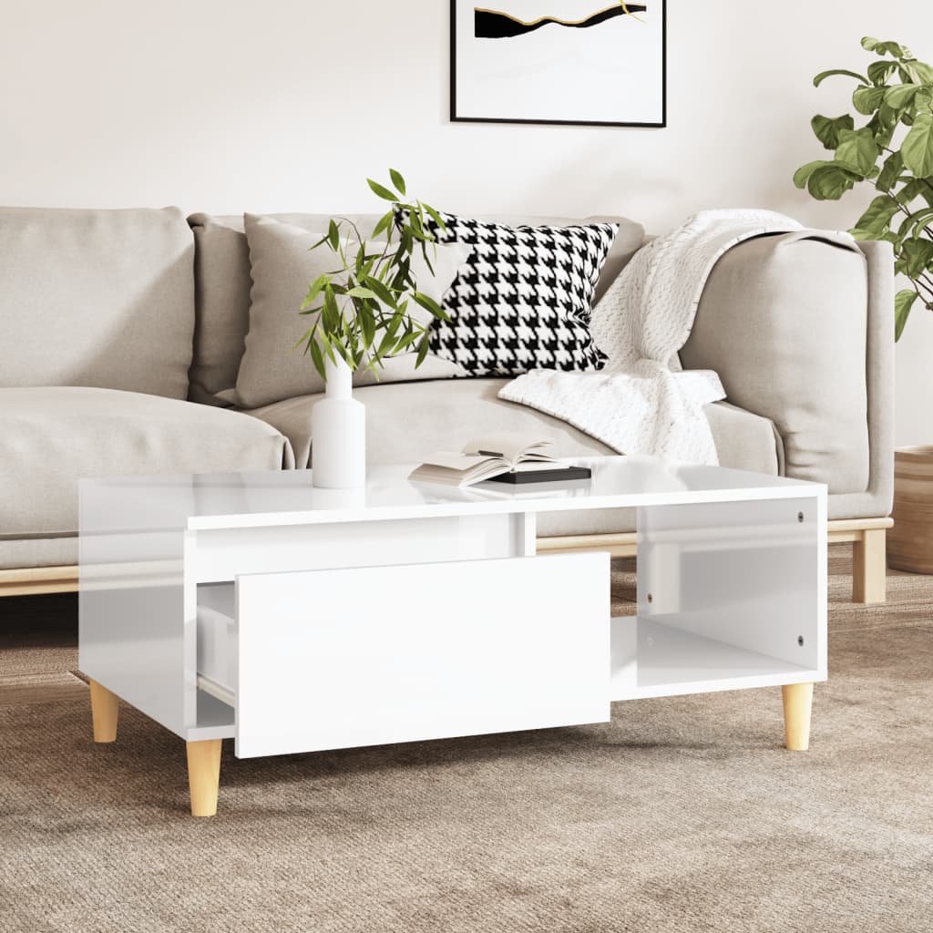 Coffee table, glossy white, 90x50x36.5 cm, composite wood