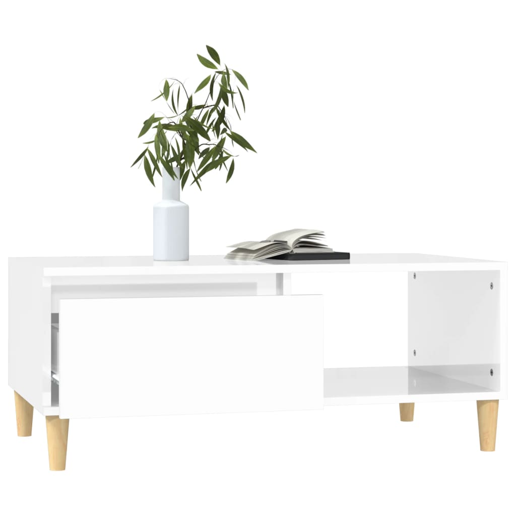 Coffee table, glossy white, 90x50x36.5 cm, composite wood