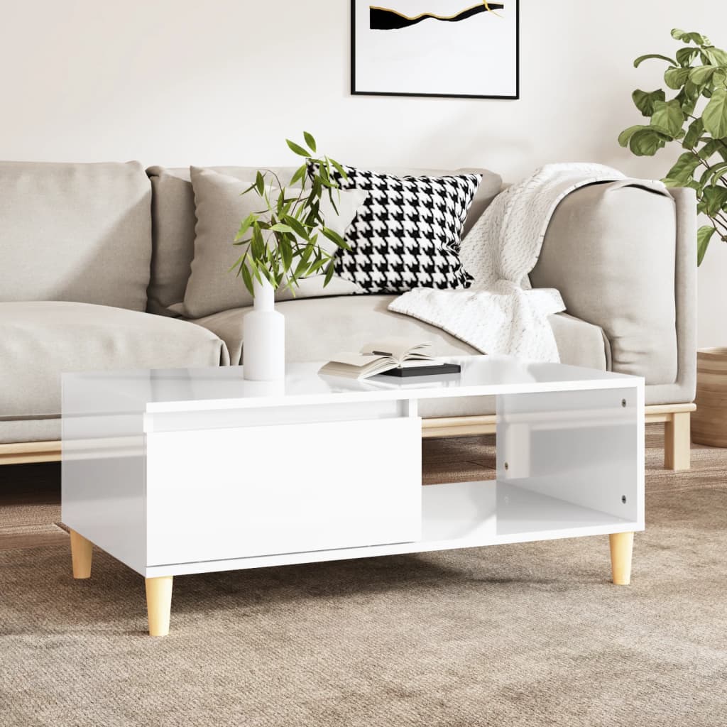 Coffee table, glossy white, 90x50x36.5 cm, composite wood