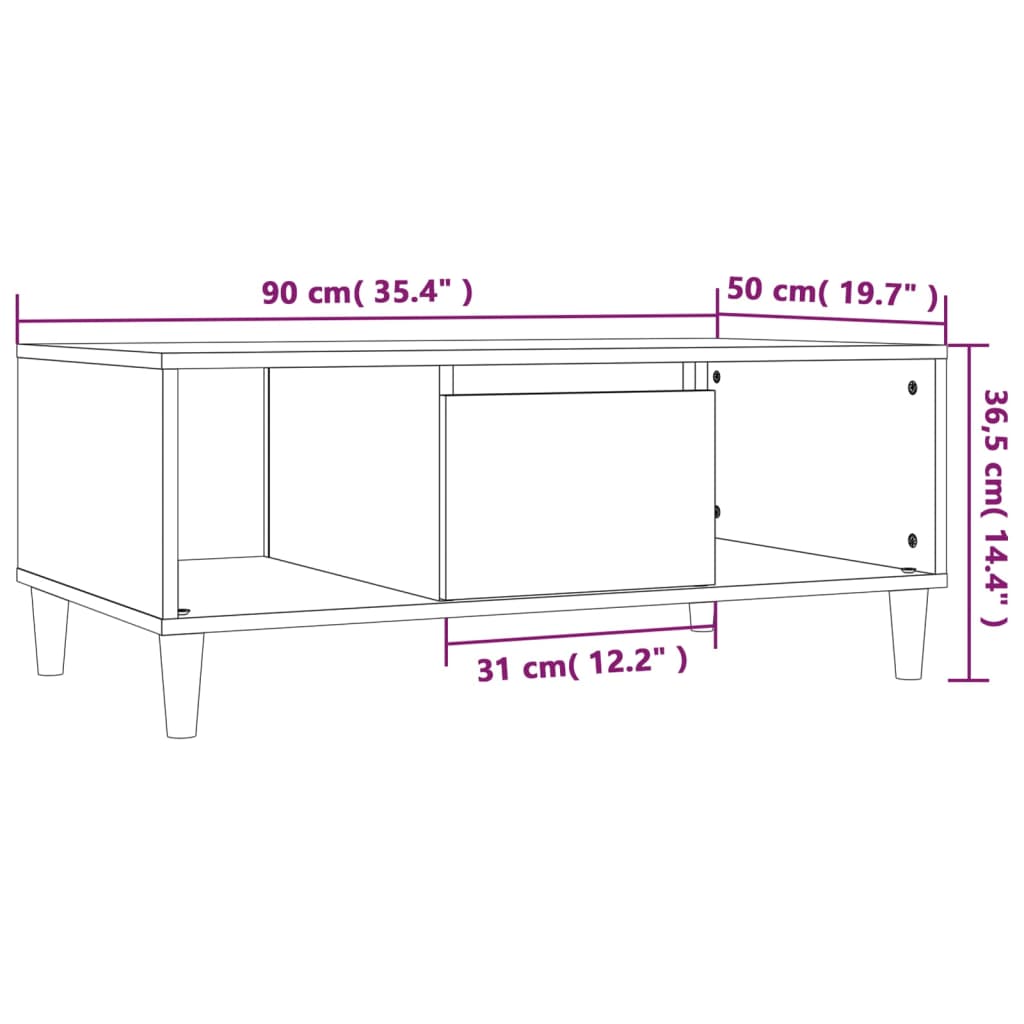 Coffee table, sonoma grey, 90x50x36.5 cm, processed wood