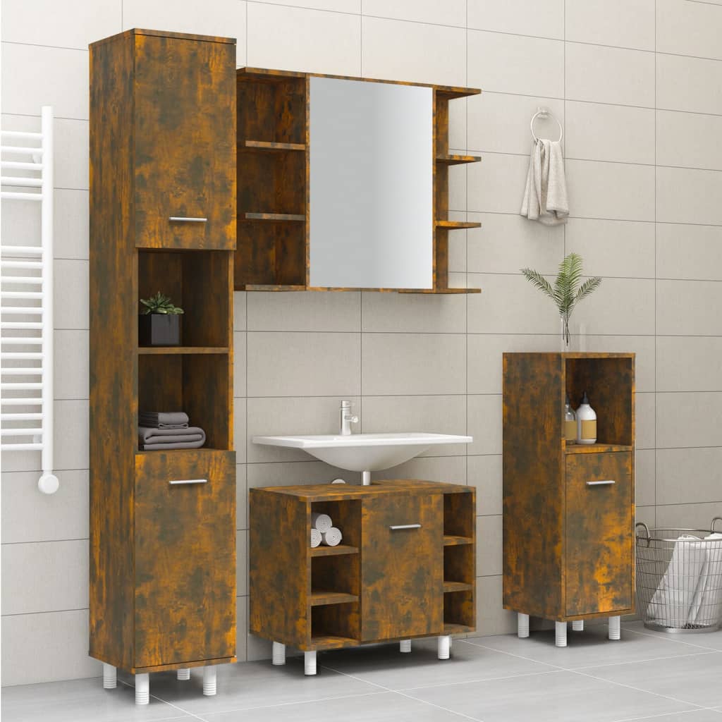 Bathroom cabinet, smoky oak, 30x30x179 cm, processed wood