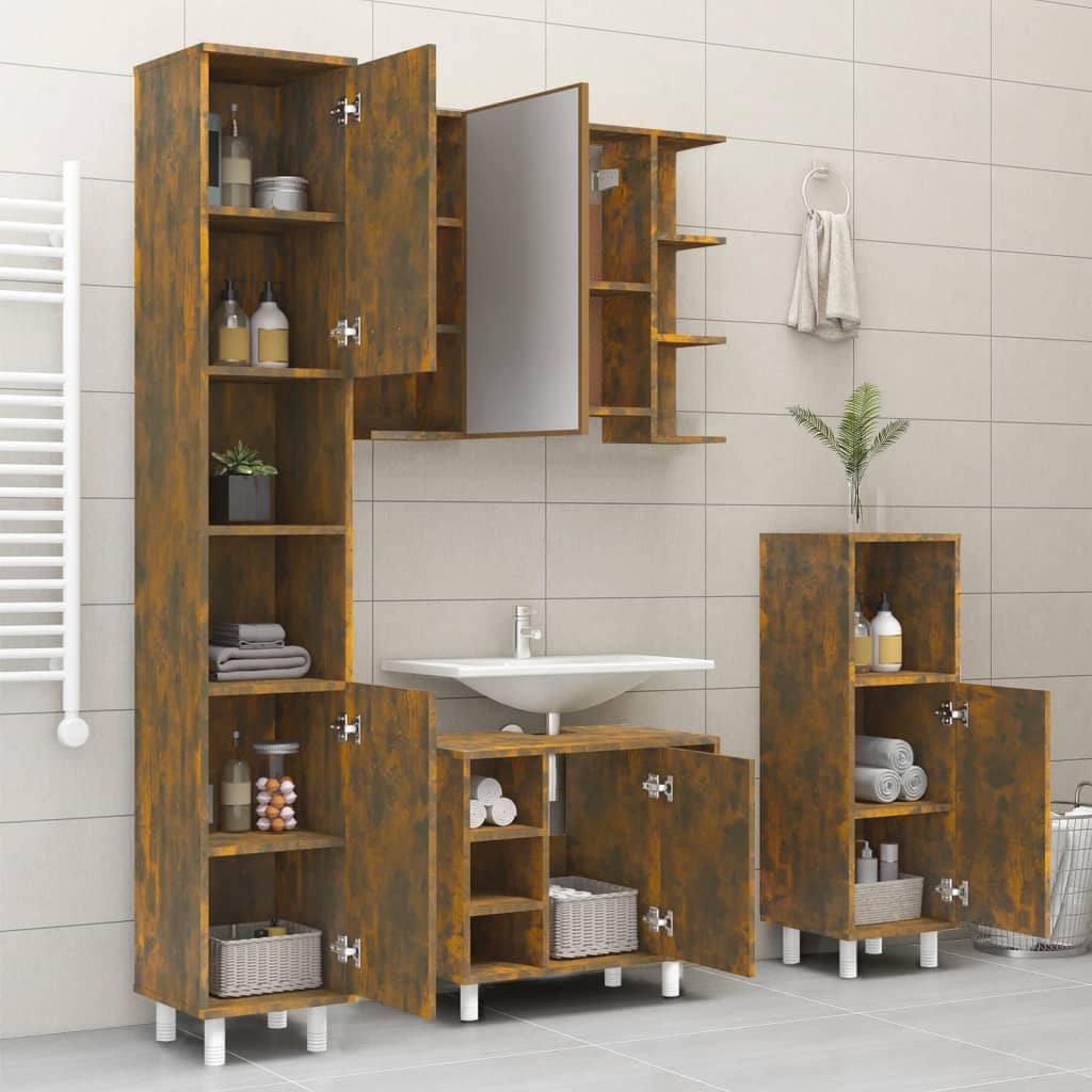 Bathroom cabinet, smoky oak, 30x30x179 cm, processed wood