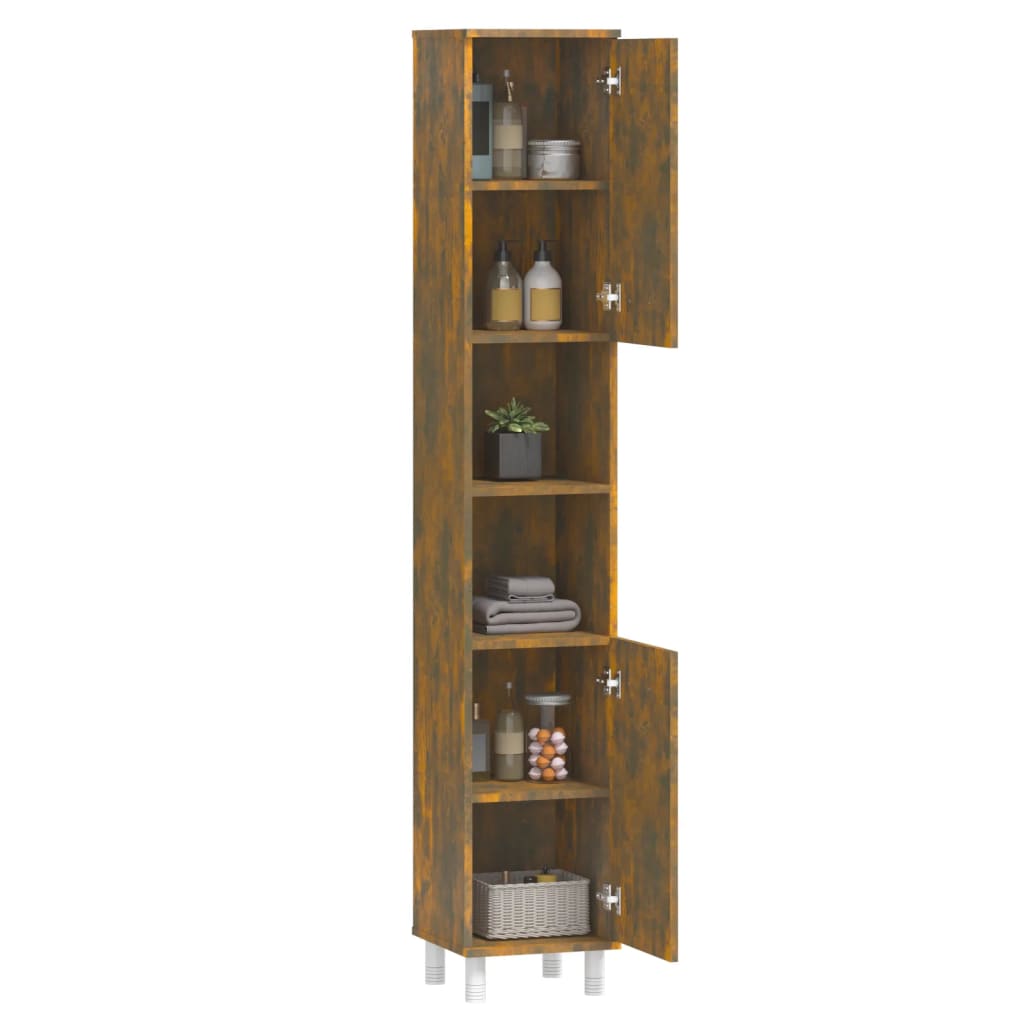 Bathroom cabinet, smoky oak, 30x30x179 cm, processed wood