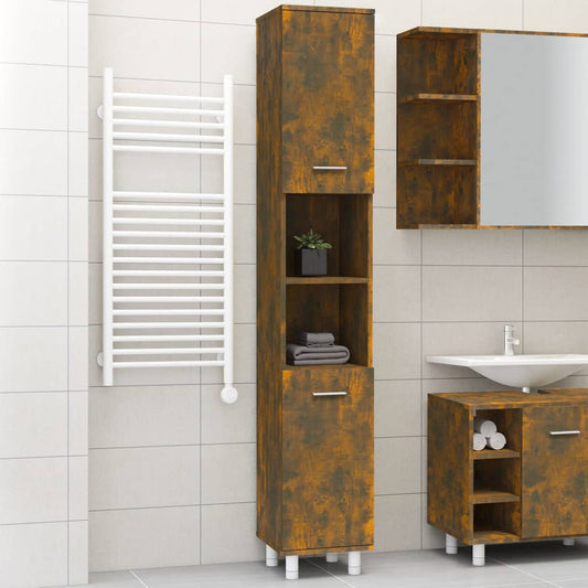 Bathroom cabinet, smoky oak, 30x30x179 cm, processed wood