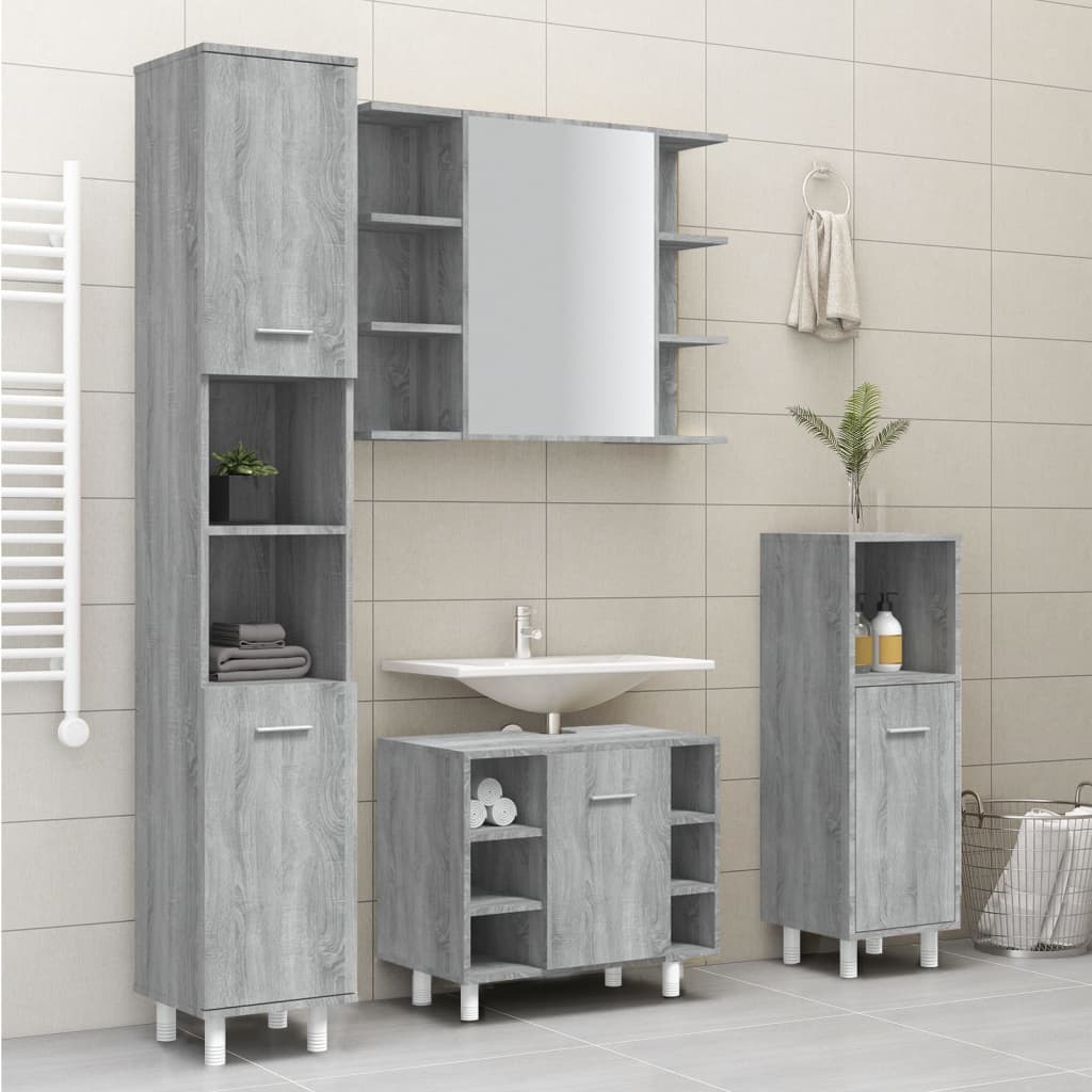 Bathroom cabinet, sonoma grey, 30x30x179 cm, processed wood