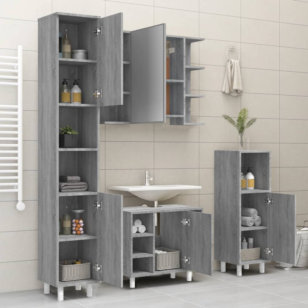 Bathroom cabinet, sonoma grey, 30x30x179 cm, processed wood