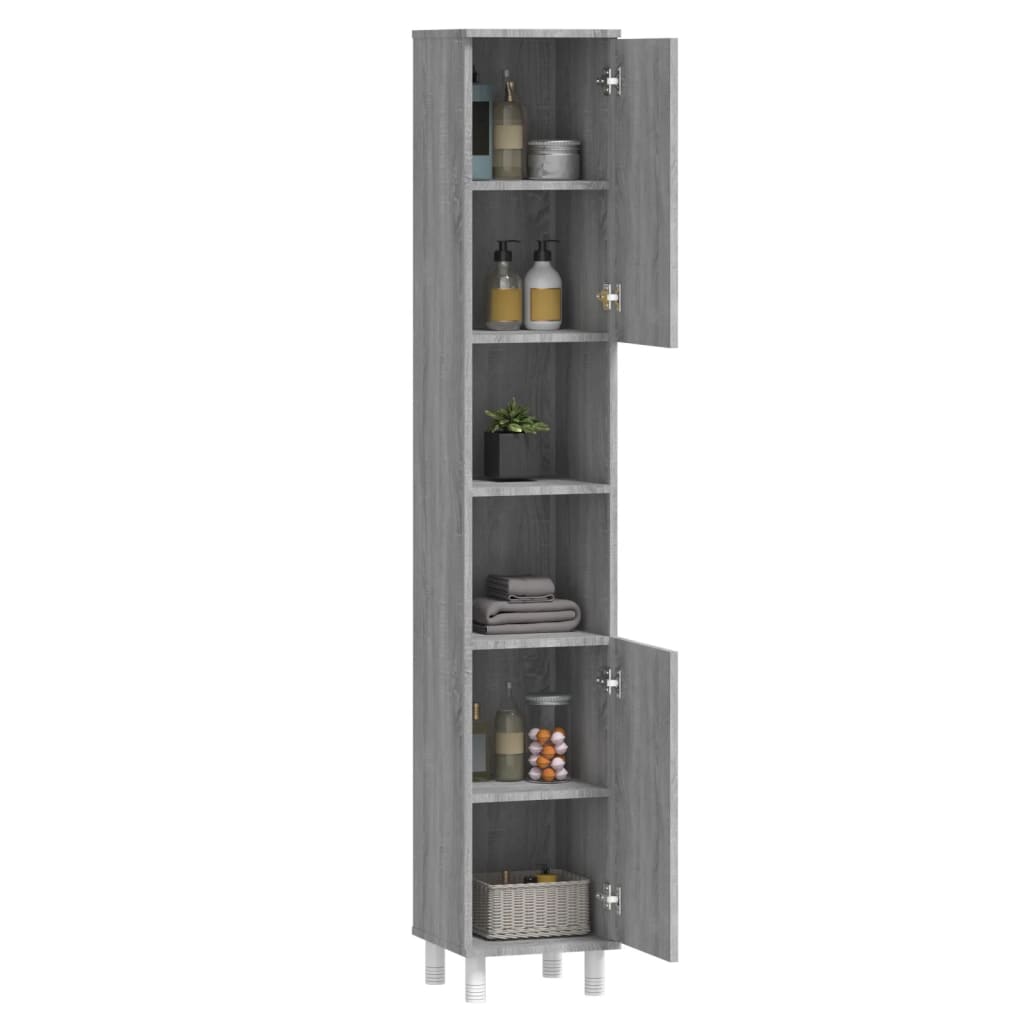 Bathroom cabinet, sonoma grey, 30x30x179 cm, processed wood