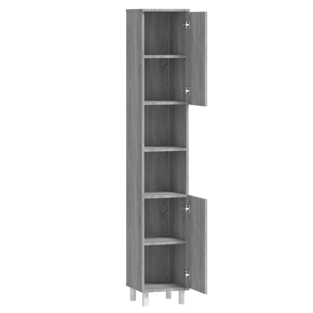 Bathroom cabinet, sonoma grey, 30x30x179 cm, processed wood