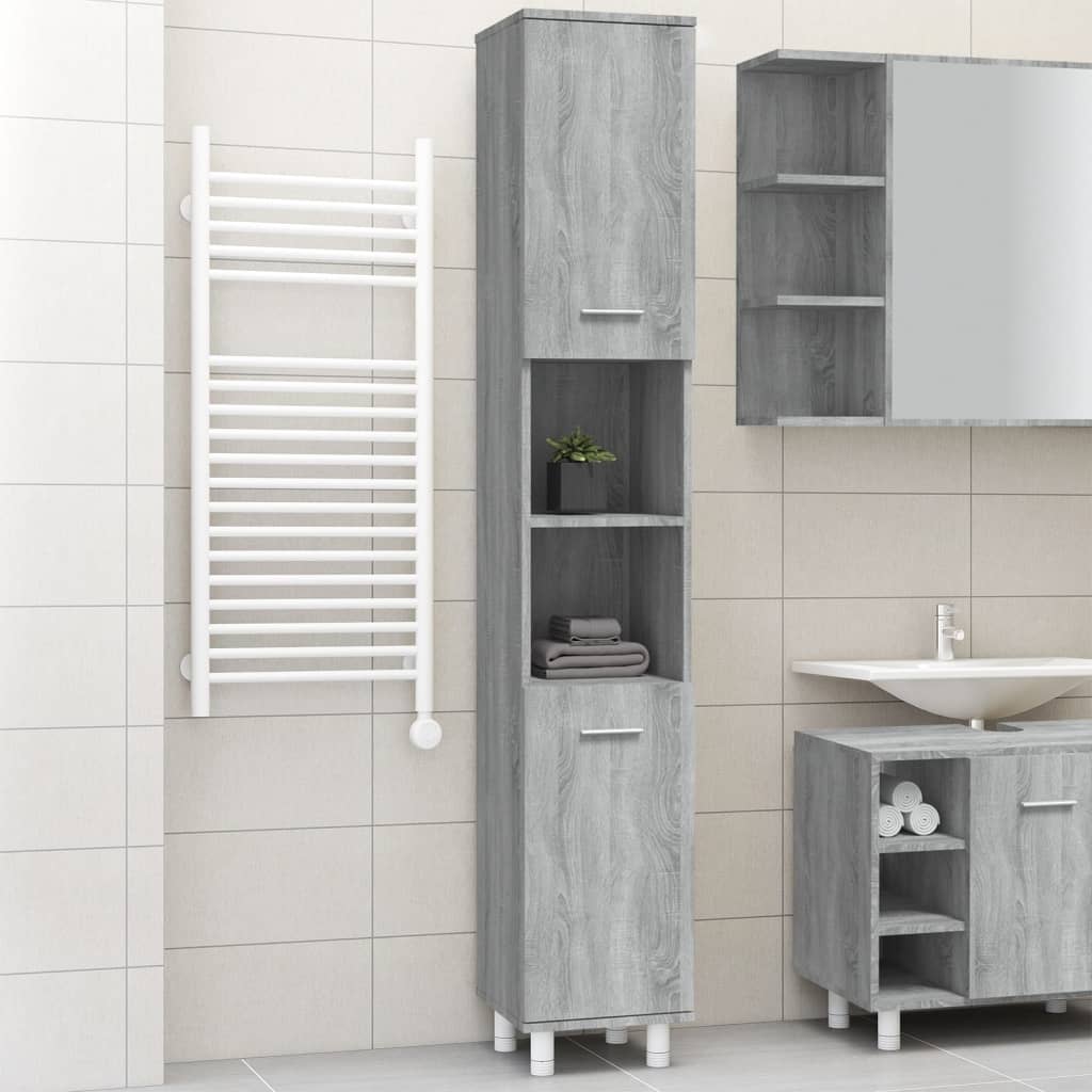 Bathroom cabinet, sonoma grey, 30x30x179 cm, processed wood
