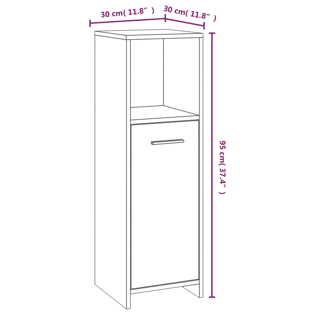Bathroom cabinet, sonoma grey, 30x30x95 cm, processed wood