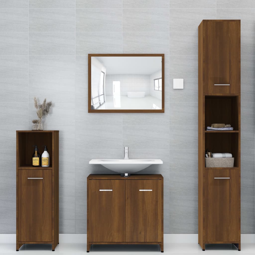 Bathroom cabinet, brown oak, 30x30x95 cm, composite wood