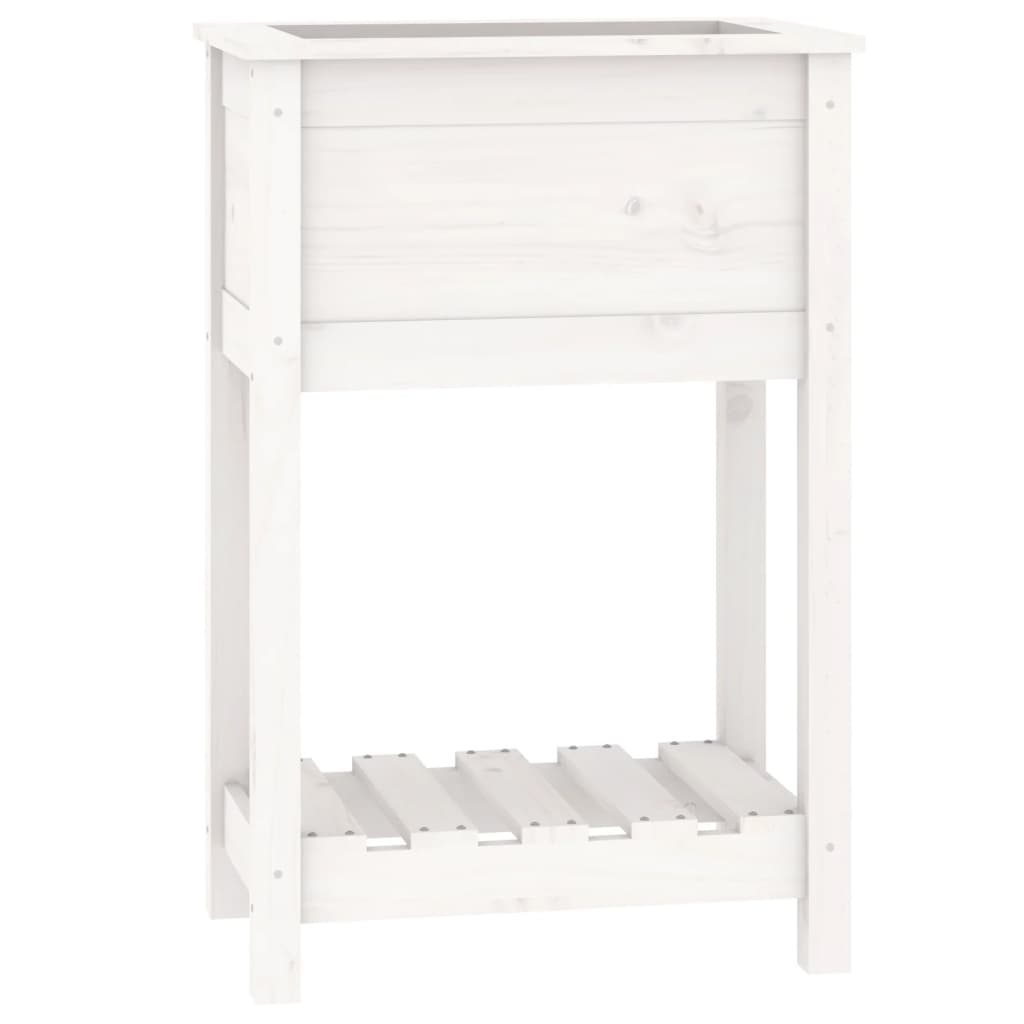 Jardinieră cu raft, alb, 54x34,5x81 cm, lemn masiv de pin