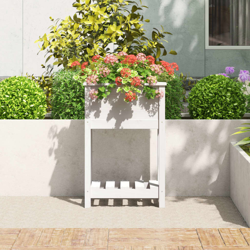 Jardinieră cu raft, alb, 54x34,5x81 cm, lemn masiv de pin