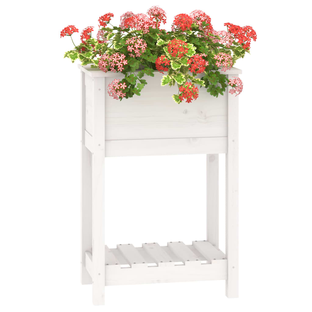 Jardinieră cu raft, alb, 54x34,5x81 cm, lemn masiv de pin