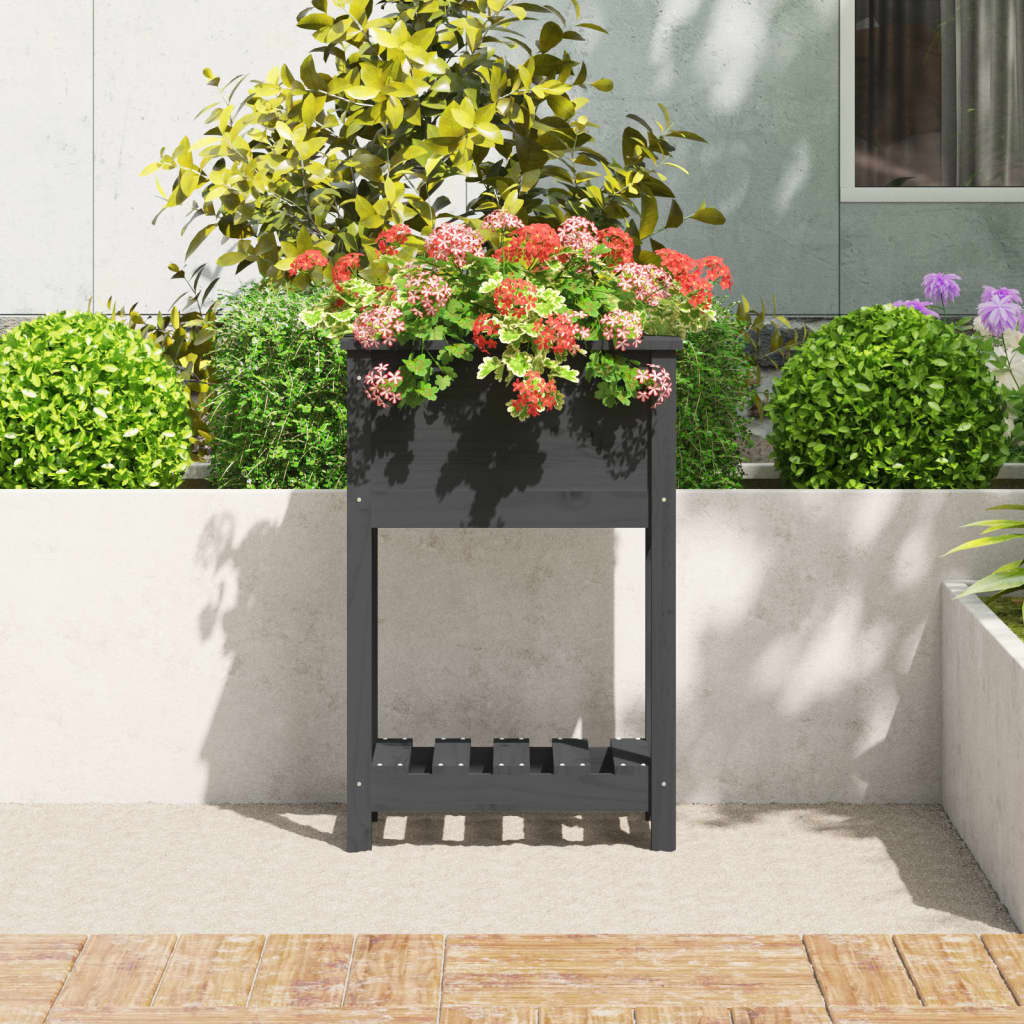 Jardinieră cu raft, gri, 54x34,5x81 cm, lemn masiv de pin