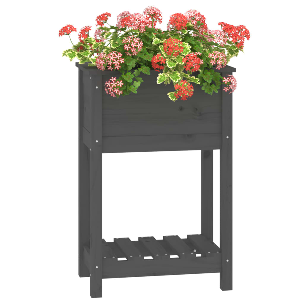 Jardinieră cu raft, gri, 54x34,5x81 cm, lemn masiv de pin