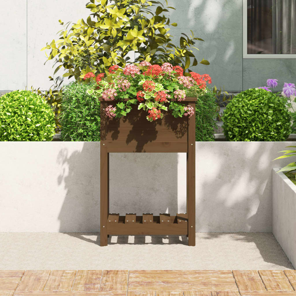 Jardinieră cu raft, maro miere, 54x34,5x81 cm, lemn masiv pin