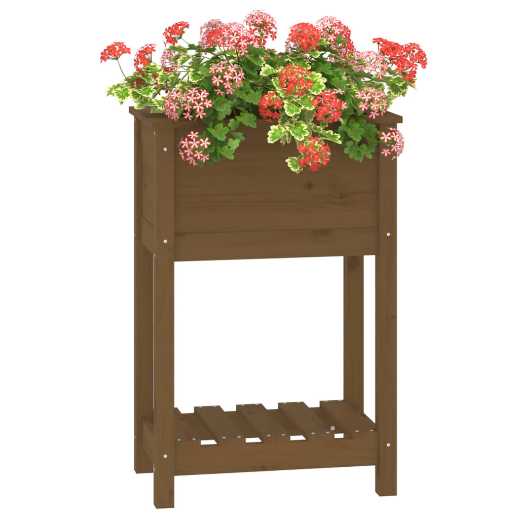 Jardinieră cu raft, maro miere, 54x34,5x81 cm, lemn masiv pin