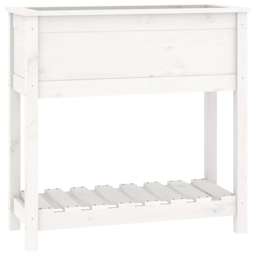 Jardinieră cu raft, alb, 82,5x34,5x81 cm, lemn masiv de pin