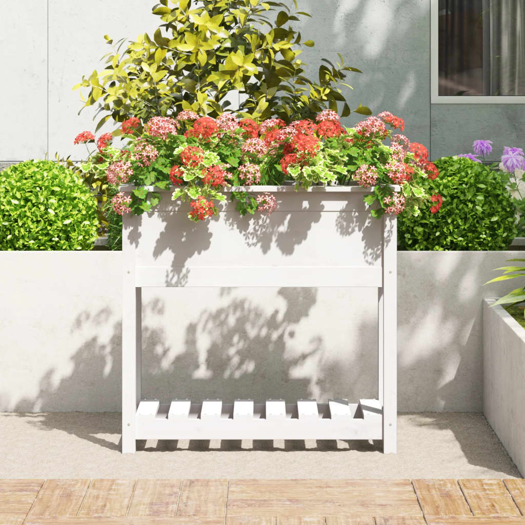 Jardinieră cu raft, alb, 82,5x34,5x81 cm, lemn masiv de pin