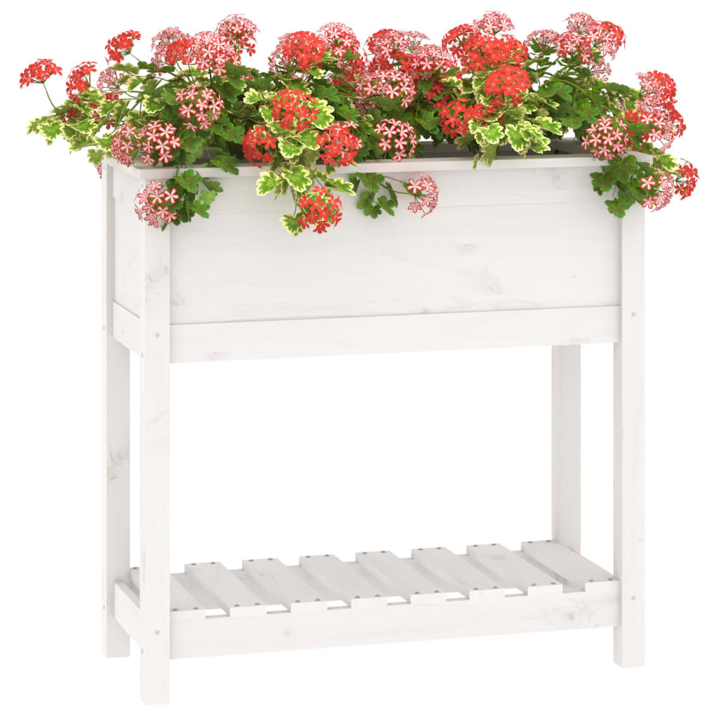 Jardinieră cu raft, alb, 82,5x34,5x81 cm, lemn masiv de pin