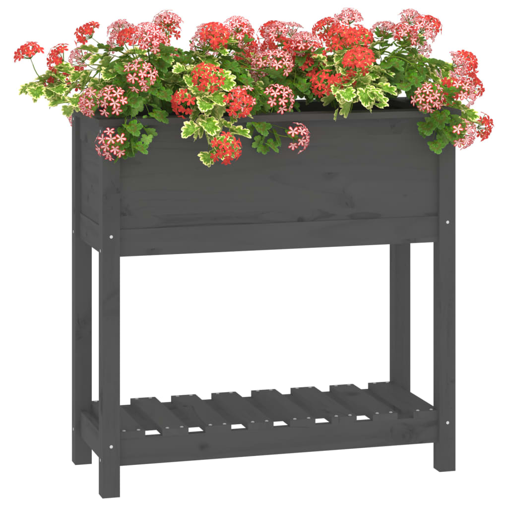 Jardinieră cu raft, gri, 82,5x34,5x81 cm, lemn masiv de pin