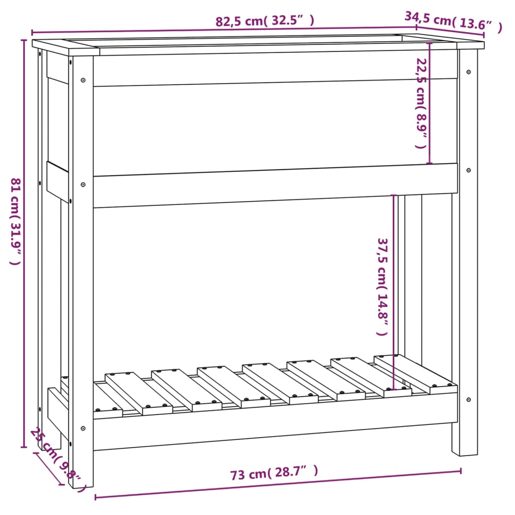 Jardinieră cu raft, gri, 82,5x34,5x81 cm, lemn masiv de pin