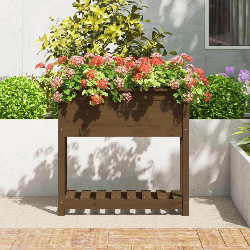 Jardinieră cu raft, maro miere, 82,5x34,5x81 cm, lemn masiv pin