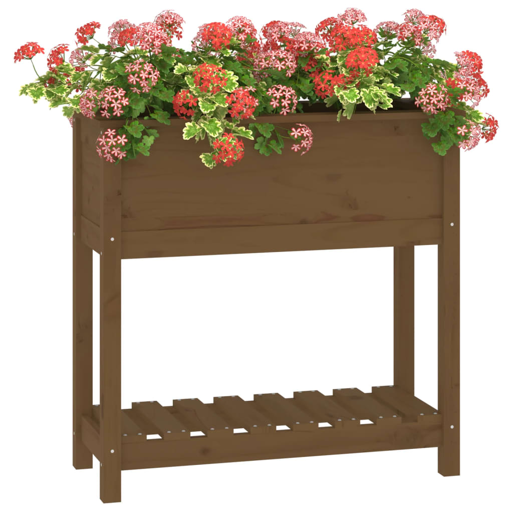 Jardinieră cu raft, maro miere, 82,5x34,5x81 cm, lemn masiv pin