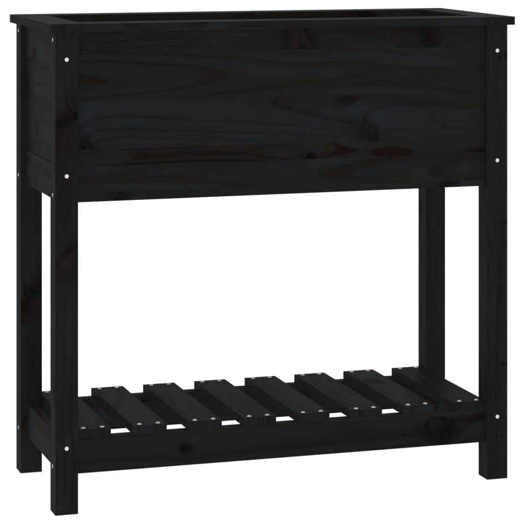 Jardinieră cu raft, negru, 82,5x34,5x81 cm, lemn masiv de pin