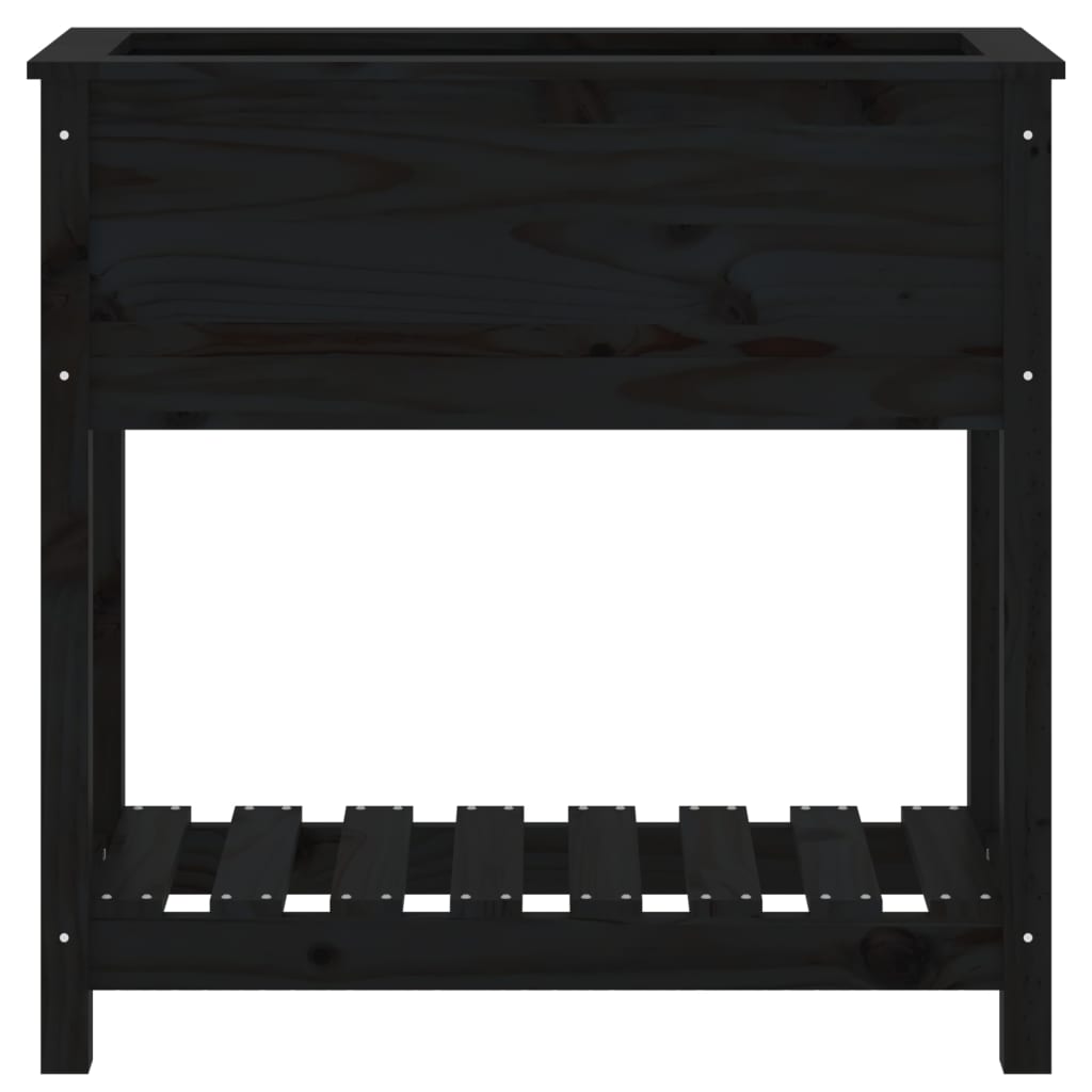 Jardinieră cu raft, negru, 82,5x34,5x81 cm, lemn masiv de pin
