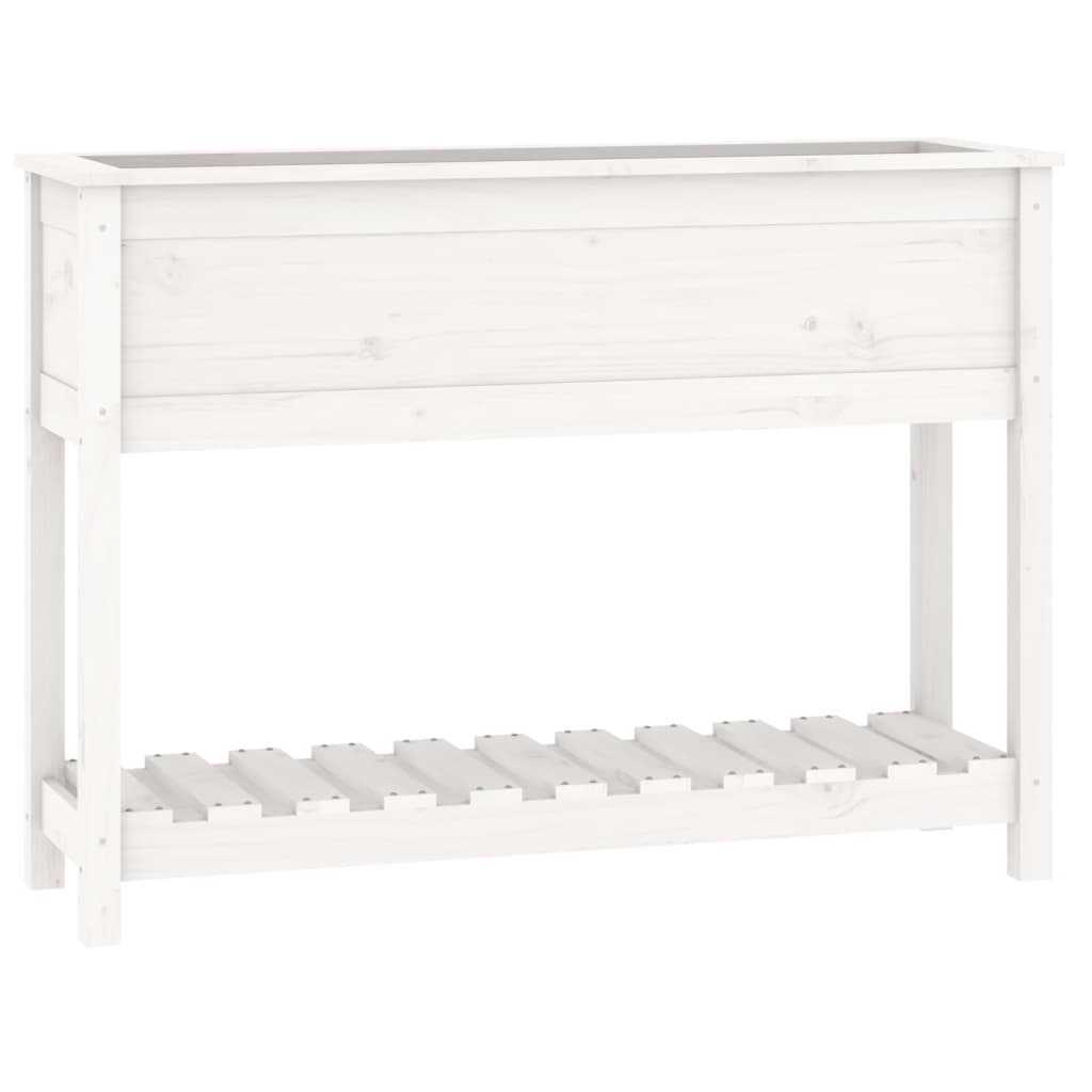 Jardinieră cu raft, alb, 111,5x34,5x81 cm, lemn masiv de pin