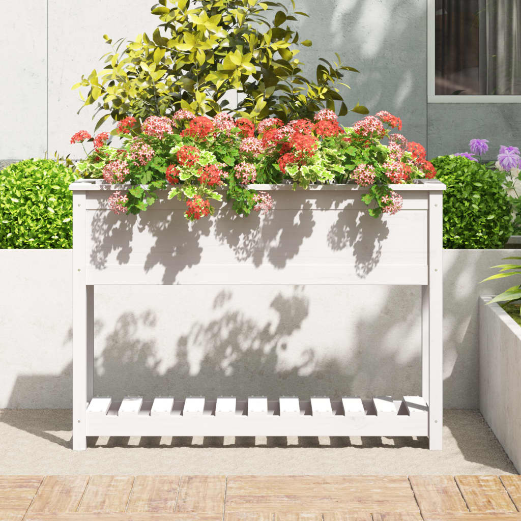 Jardinieră cu raft, alb, 111,5x34,5x81 cm, lemn masiv de pin