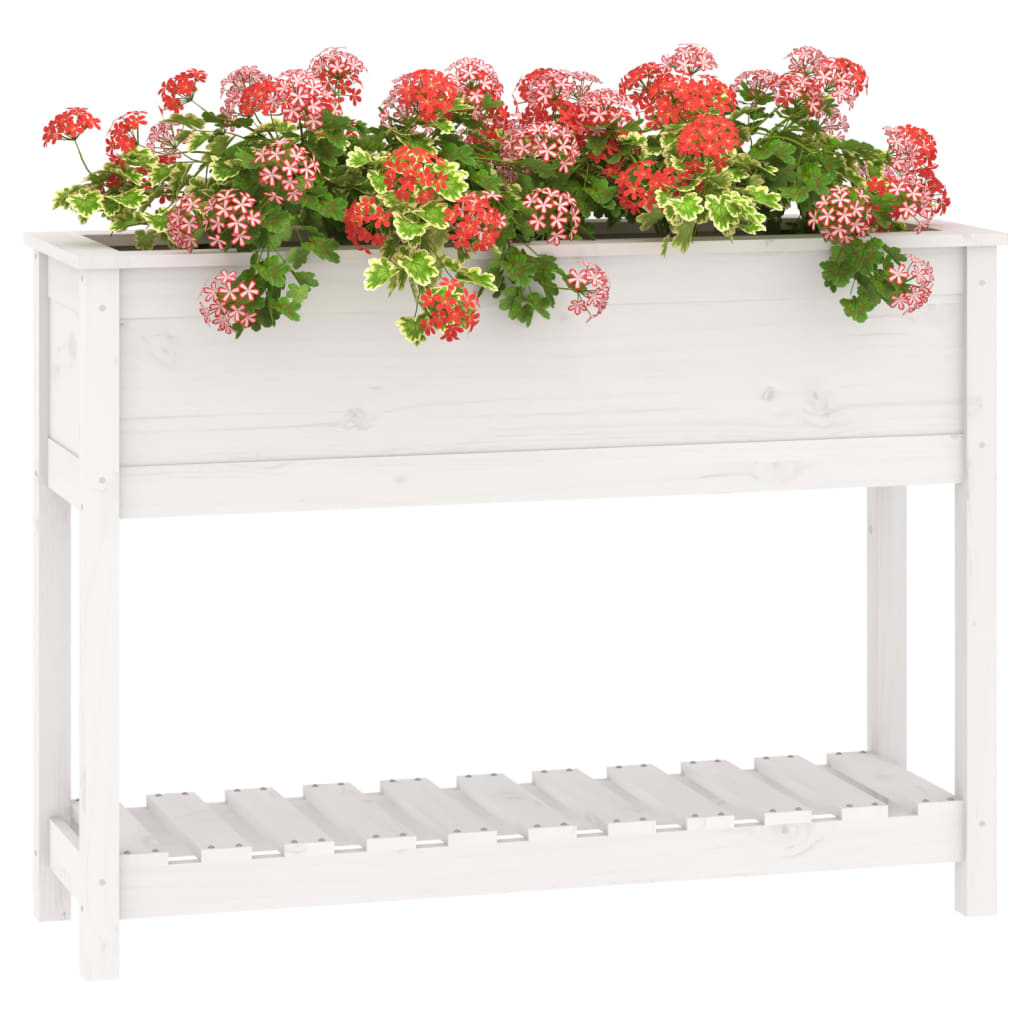 Jardinieră cu raft, alb, 111,5x34,5x81 cm, lemn masiv de pin