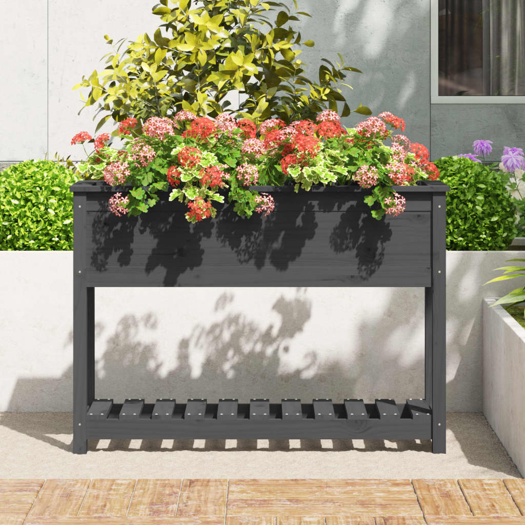 Jardinieră cu raft, gri, 111,5x34,5x81 cm, lemn masiv de pin