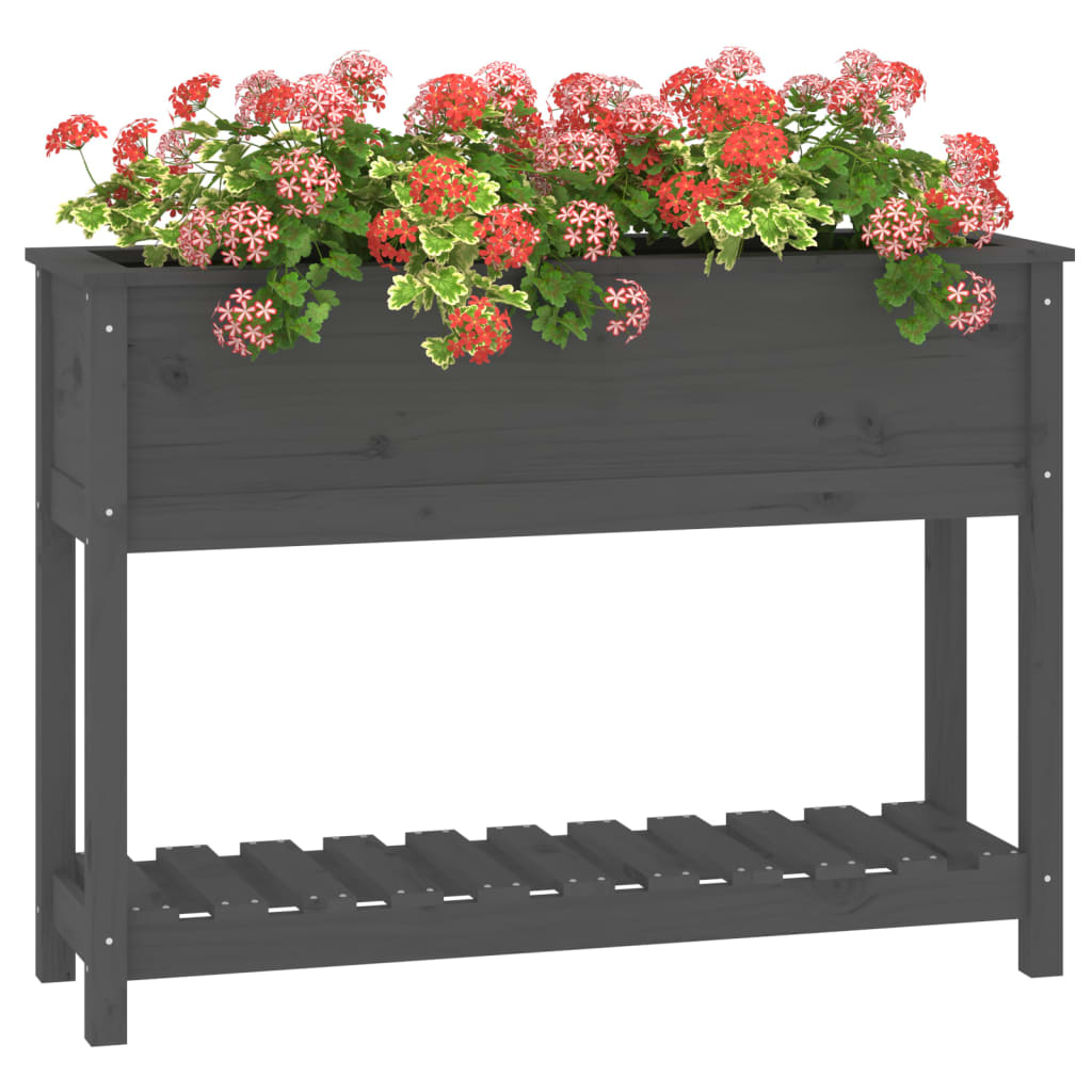Jardinieră cu raft, gri, 111,5x34,5x81 cm, lemn masiv de pin