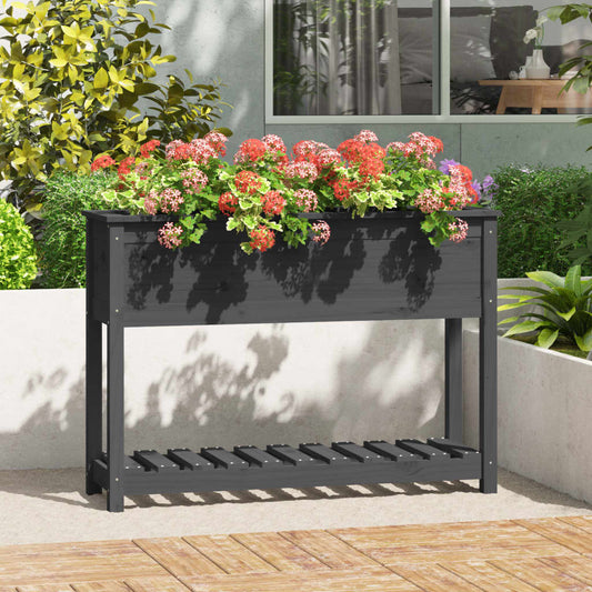 Jardinieră cu raft, gri, 111,5x34,5x81 cm, lemn masiv de pin