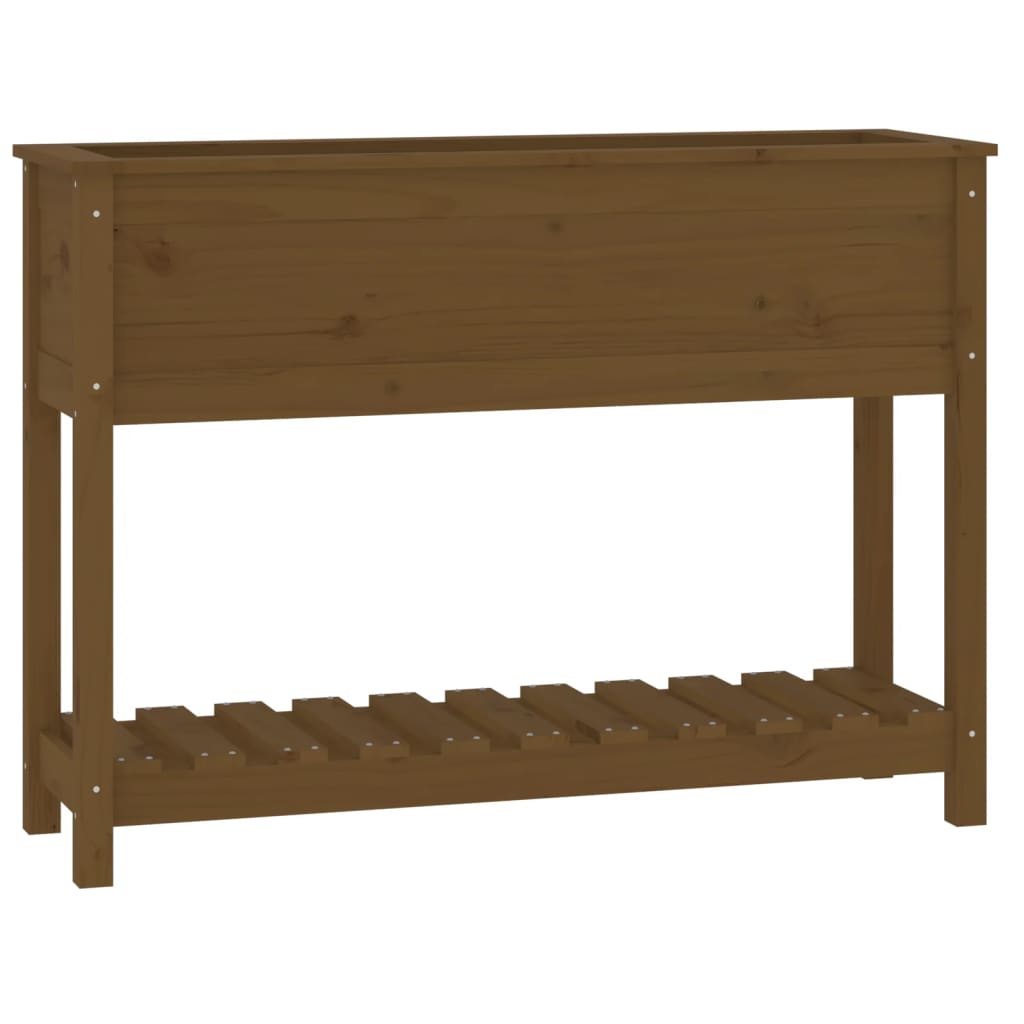 Jardinieră cu raft maro miere 111,5x34,5x81 cm lemn masiv pin
