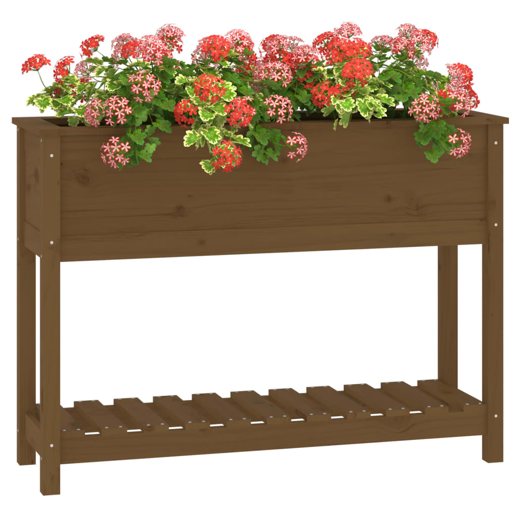 Jardinieră cu raft maro miere 111,5x34,5x81 cm lemn masiv pin