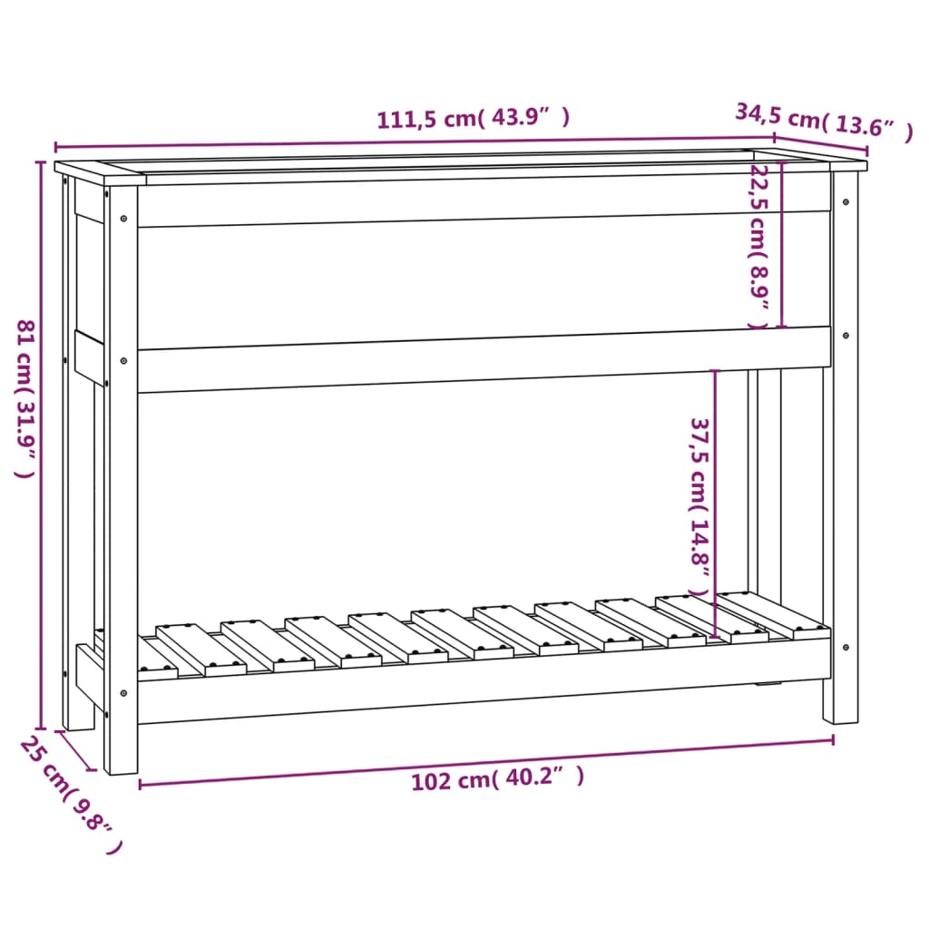 Jardinieră cu raft maro miere 111,5x34,5x81 cm lemn masiv pin