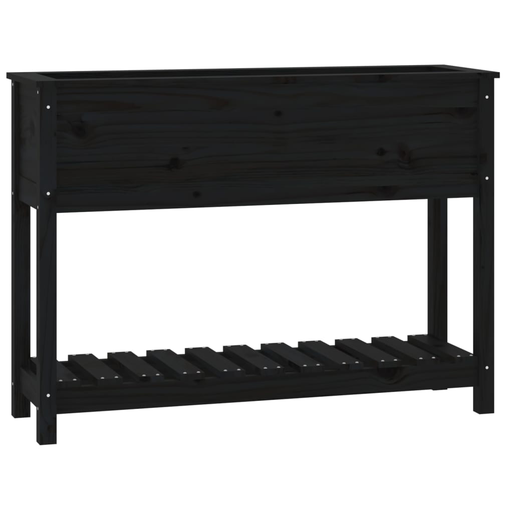 Jardinieră cu raft, negru, 111,5x34,5x81 cm, lemn masiv de pin