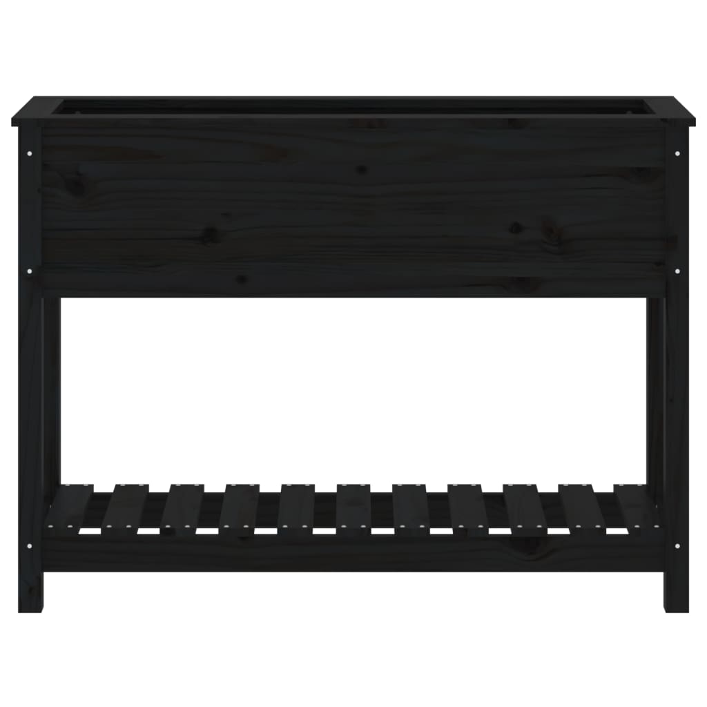 Jardinieră cu raft, negru, 111,5x34,5x81 cm, lemn masiv de pin