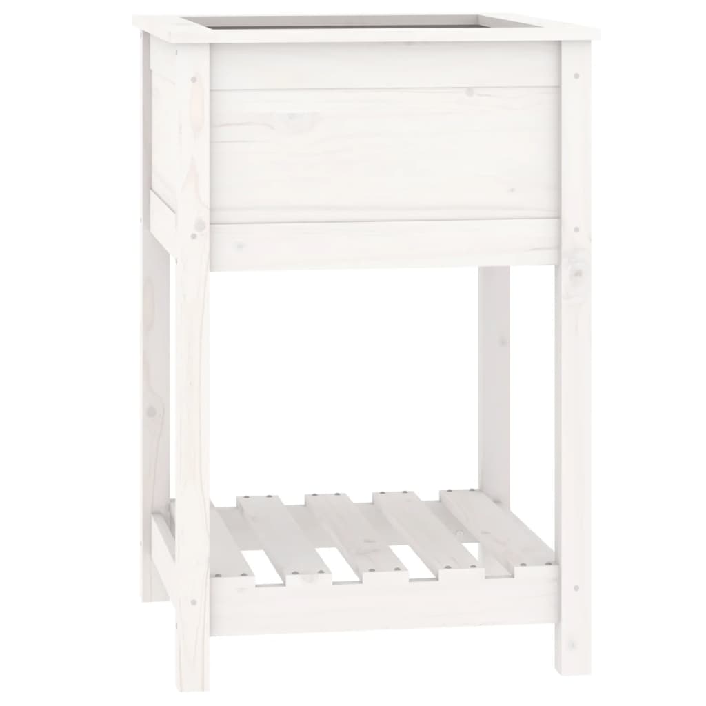 Jardinieră cu raft, alb, 54x54x81 cm, lemn masiv de pin