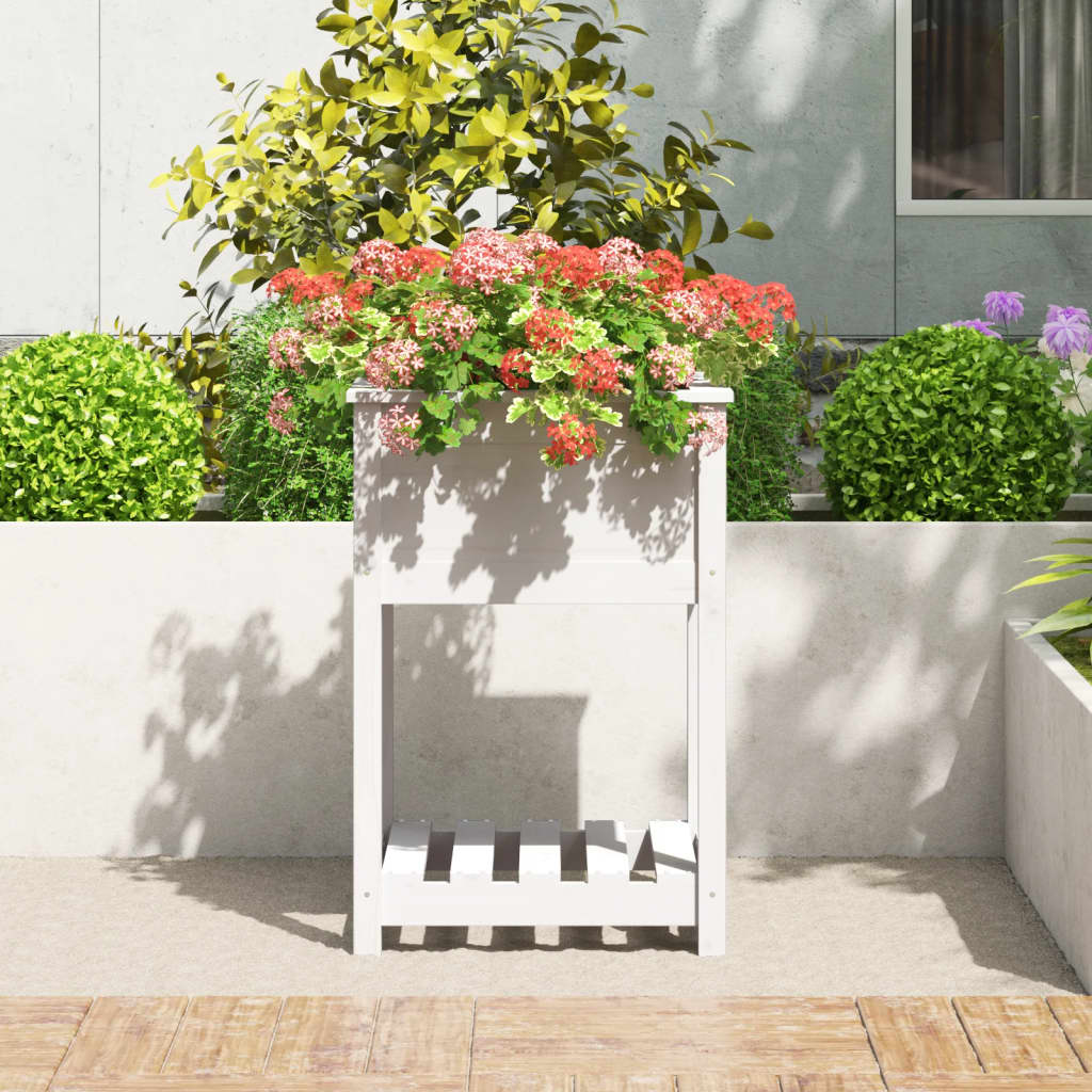 Jardinieră cu raft, alb, 54x54x81 cm, lemn masiv de pin