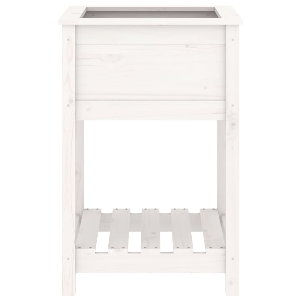 Jardinieră cu raft, alb, 54x54x81 cm, lemn masiv de pin
