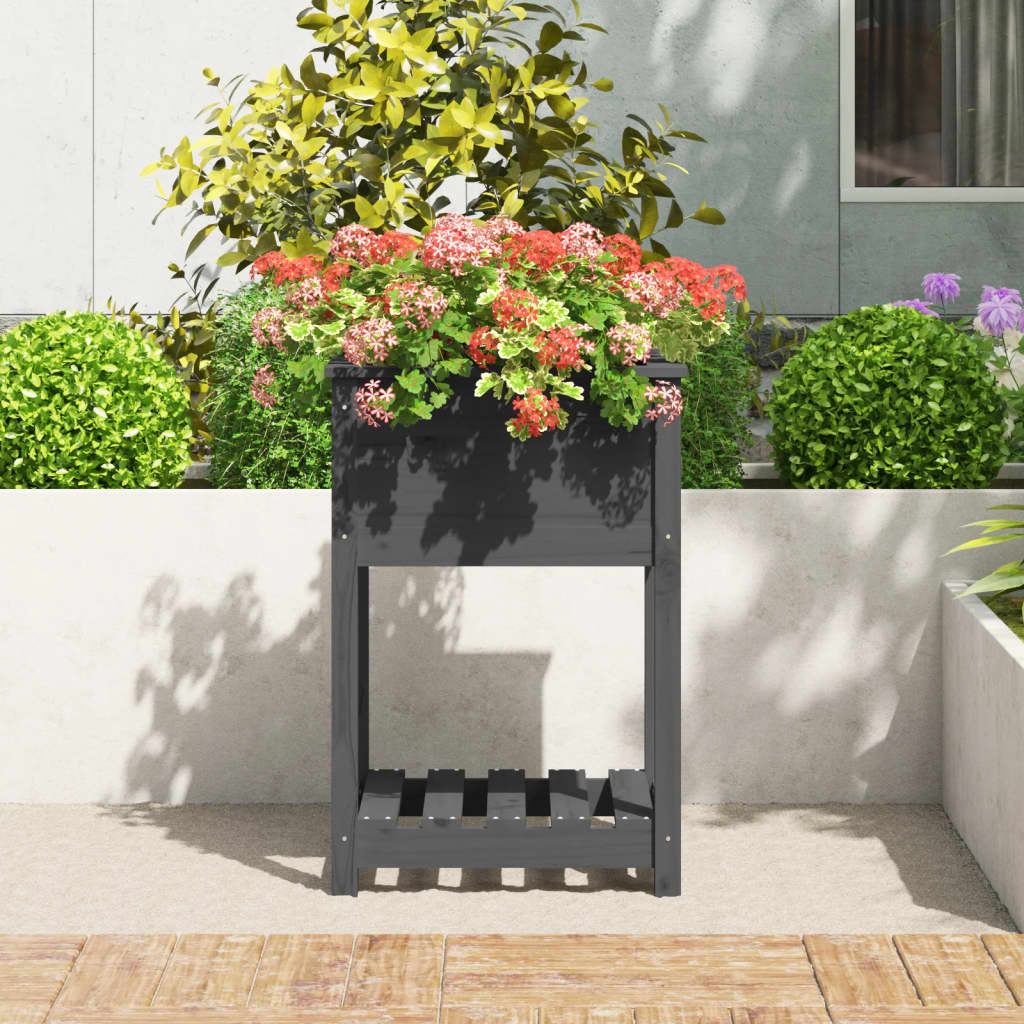 Jardinieră cu raft, gri, 54x54x81 cm, lemn masiv de pin