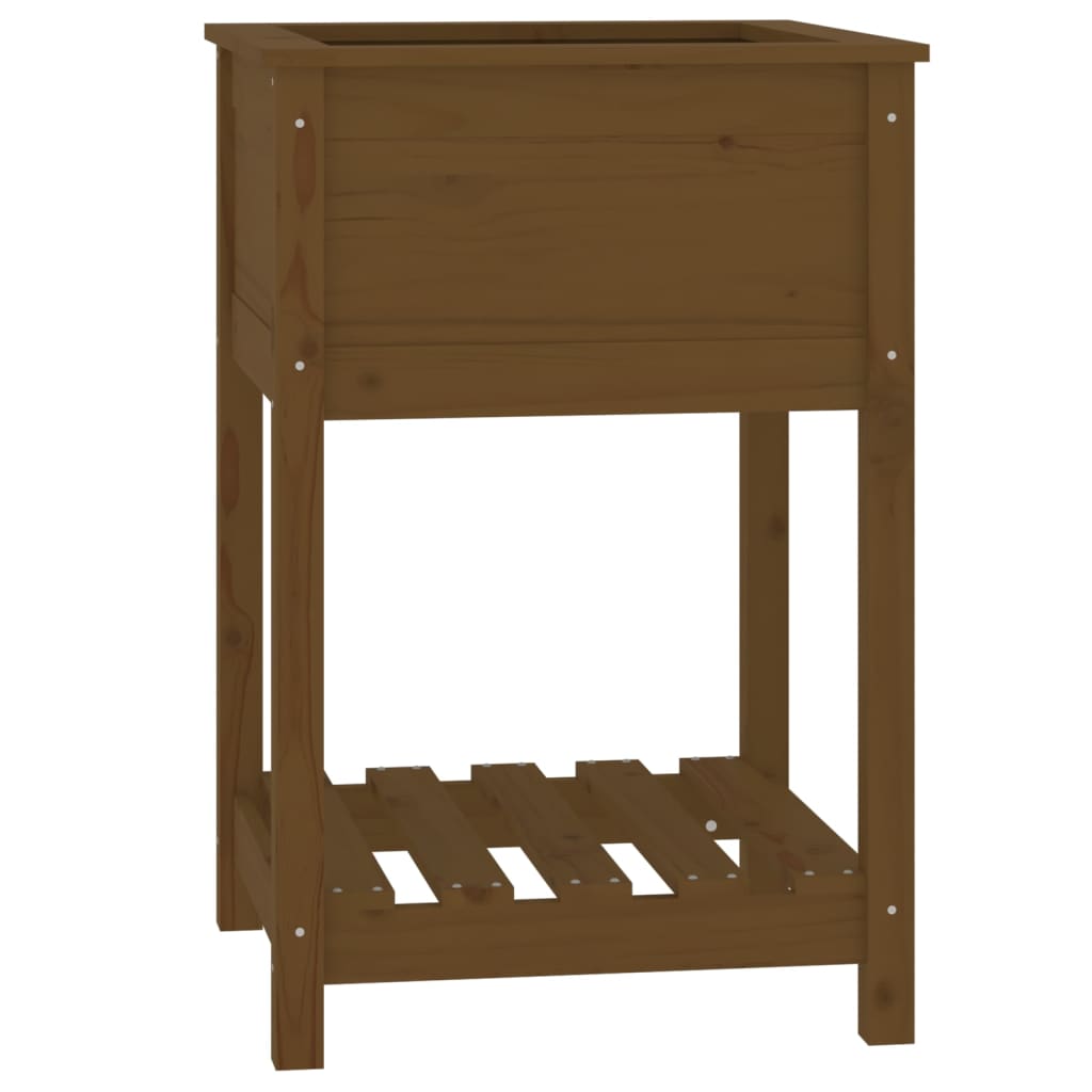 Jardinieră cu raft, maro miere, 54x54x81 cm, lemn masiv pin