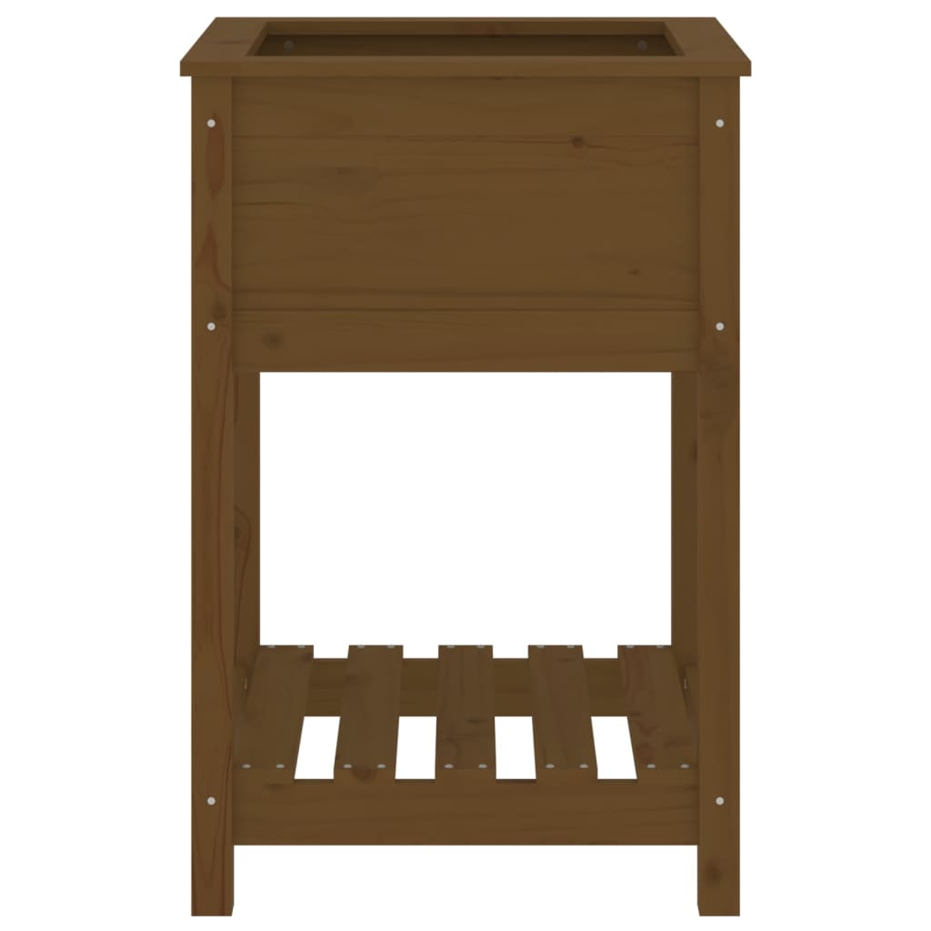 Jardinieră cu raft, maro miere, 54x54x81 cm, lemn masiv pin
