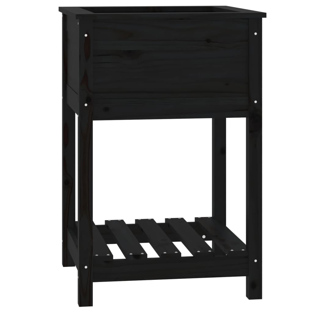 Jardinieră cu raft, negru, 54x54x81 cm, lemn masiv de pin