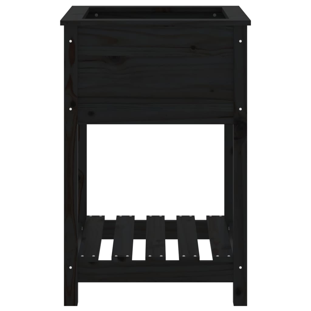 Jardinieră cu raft, negru, 54x54x81 cm, lemn masiv de pin